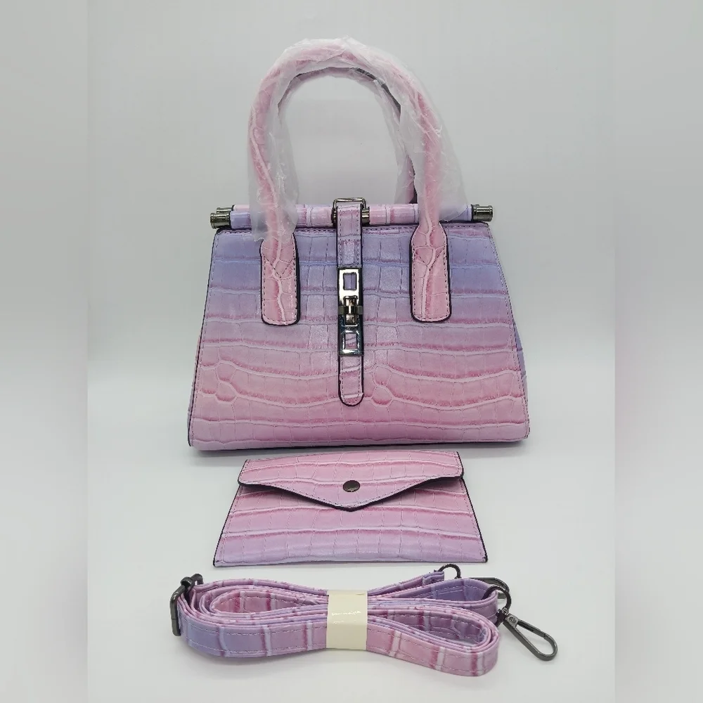 Gradient Crocodile Faux Leather Tote Handbag & Wallet/Coin Purse​​